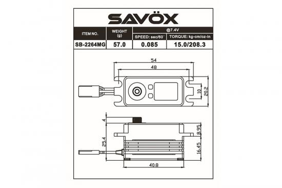 Savox Low Profile Brushless HV MG Servo - 15Kg - 0.085S