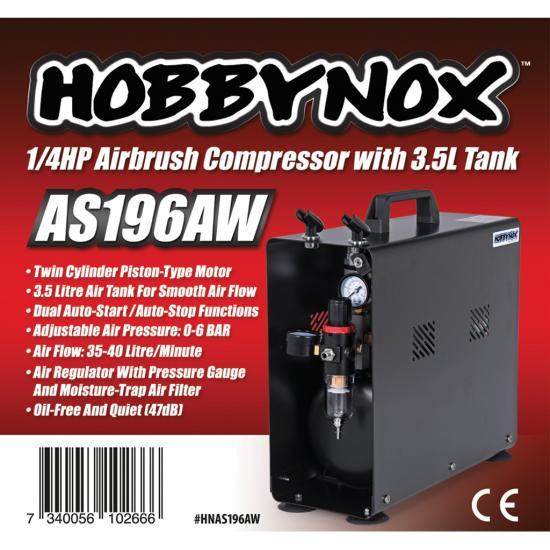 Hobbynox Airbrush Compressor 0.25HP 3.5L (0 - 6 Bar)