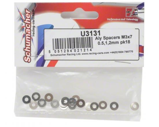Alloy Spacers M3x7mm 0.5;1;2mm (pk18)