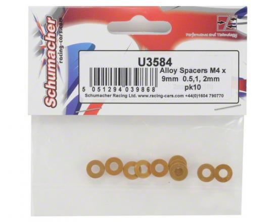Alloy Spacers M4x9mm 0.5;1;2mm (10)