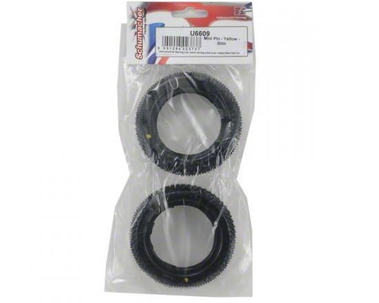 Schumacher Mini Pin Slim Front Buggy Tyres - Yellow - 1 Pair