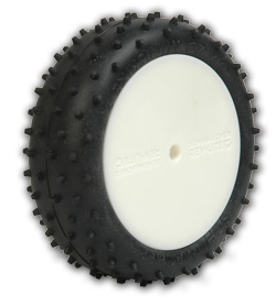 Schumacher Mini Spike 2 Tyres - Yellow - Pre Glued on 1:10 4WD Front Buggy Wheels (2)