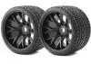 Sweep Road Crusher Belted Road Truggy/MT Tyres on Black 17mm Hex - 1/2 Inch Offset Wheels - 1 Pair