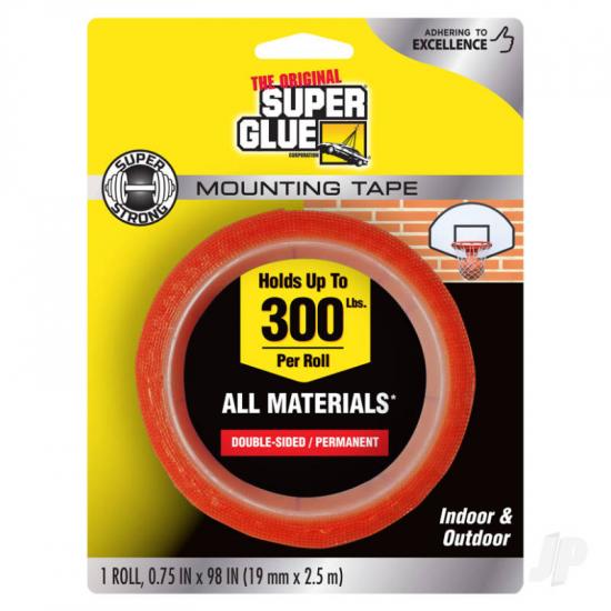 Super Glue Double-Sided Permanent Mounting Tape (1 roll, 19mmx2.5m)