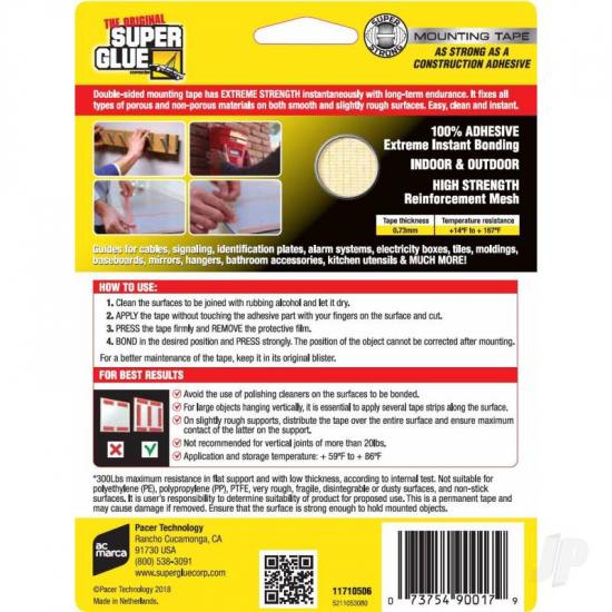 Super Glue Double-Sided Permanent Mounting Tape (1 roll, 19mmx2.5m)