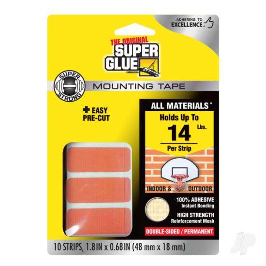 Super Glue Double-Sided Permanent Mounting Strips (10 strips, 48mmx18mm)