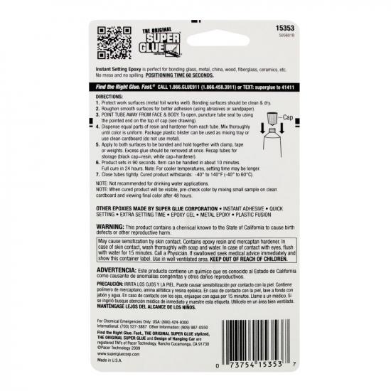 Super Glue 90 Second Instant Setting Single Use Epoxy (0.21oz, 6g)
