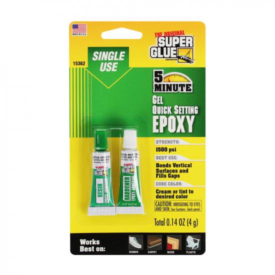 Super Glue 5 Minute Quick Setting Single Use Epoxy Gel (0.14oz, 4g)