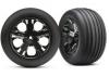 Traxxas Alias Ribbed tires All Star black chrome wheels foam inserts (assembled and glued) (front)