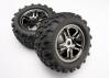 Traxxas Tires wheels assembled glued (SS (Split Spoke) black chrome wheels MAXX tires (6.3 outer diameter) foam inserts) (2) (use with 17mm splined wheel hubs nuts part 5353X) (fits MAXX/Revo series) (TSM rated)