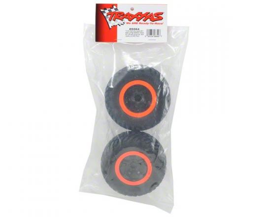 Traxxas Tire wheel assy glued (SCT black orange beadlock wheels SCT off-road racing tires foam inserts) (2) (2WD front)