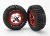 Traxxas Tires wheels assembled glued (SCT chrome red beadlock style wheels BFGoodrich Mud-Terrain T/A KM2 tires foam inserts) (2) (2WD front)