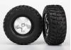 Traxxas Tires wheels assembled glued (SCT satin chrome black beadlock style wheels Kumho tires foam inserts) (2) (4WD front/rear 2WD rear only)