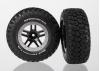Traxxas Tires wheels assembled glued (SCT Split-Spoke black satin chrome beadlock wheels BFGoodrich Mud-Terrain T/A KM2 tires foam inserts) (2) (2WD Front)
