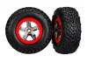 Traxxas Tires wheels assembled glued (SCT chrome wheels red beadlock style dual profile (2.2 outer 3.0 inner) SCT off-road racing tires foam inserts) (2) (2WD front)