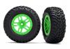 Traxxas Tires wheels assembled glued (SCT Split-Spoke green wheels SCT off-road racing tires foam inserts) (2) (4WD f/r 2WD rear) (TSM rated)