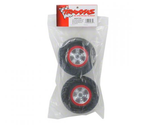 Traxxas SCT Tyres Mounted on SCT Chome/Red Beadlock Wheels - 14mm Hex (2)