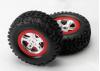 Traxxas SCT Tyres Mounted on SCT Chome/Red Beadlock Wheels - 14mm Hex (2)