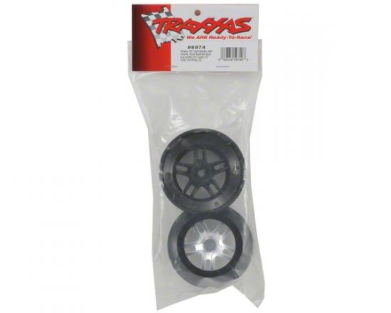 Traxxas Wheels SCT Split-Spoke satin chrome black beadlock style dual profile (2.2 outer 3.0 inner) (front/rear) (2)