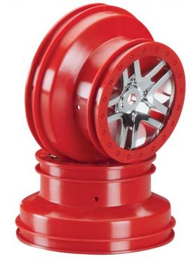 Traxxas Wheels SCT Split-Spoke chrome red beadlock style dual profile (2.2 outer 3.0 inner) (front/rear) (2)