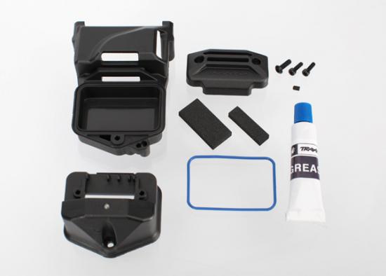 Traxxas Box receiver (sealed) (servo mount)/ foam (2)/ BCS 3x10mm/ CS 2.5x8mm (2)/ GS 3x4mm/ silicone grease