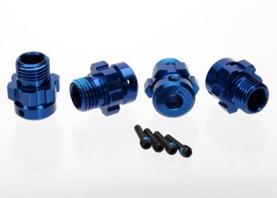 Traxxas Wheel hub splined 17mm 6061-T6 Aluminium (blue-anodized) (4)/ screw pin 4x13mm (with threadlock) (4) (for 6mm axles)