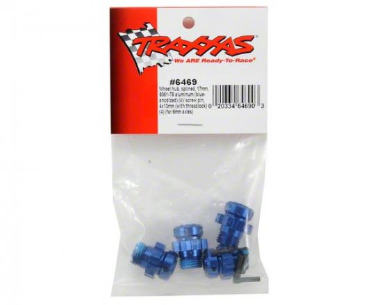 Traxxas Wheel hub splined 17mm 6061-T6 Aluminium (blue-anodized) (4)/ screw pin 4x13mm (with threadlock) (4) (for 6mm axles)