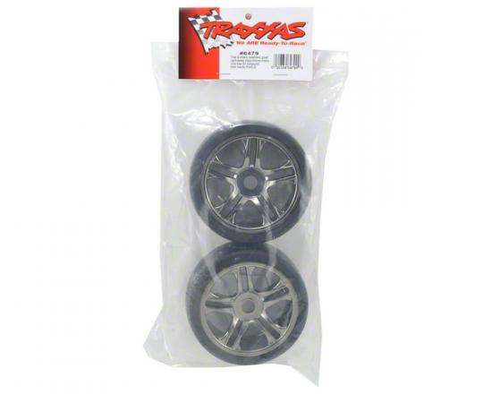 Traxxas XO-1 Front S1 Tyres Pre Mounted on Split Spoke Black Chrome Wheels (1 Pair) ** CLEARANCE **