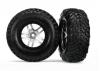 Traxxas Tires wheels assembled glued (SCT Split-Spoke satin chrome black beadlock style wheels dual profile (2.2 outer 3.0 inner) SCT off-road racing tires foam inserts) (2) (4WD f/r 2WD rear) (TSM rated)