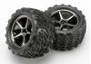 Traxxas Tires and wheels assembled glued (Gemini black chrome wheels Talon tires foam inserts) (2)