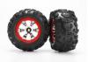 Traxxas Tires and wheels assembled glued (Geode chrome red beadlock style wheels Canyon AT tires foam inserts) (1 left 1 right)