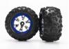 Traxxas Tires and wheels assembled glued (Geode chrome blue beadlock style wheels Canyon AT tires foam inserts) (1 left 1 right)