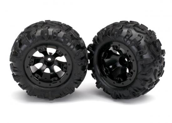 Traxxas Tires and wheels assembled glued (Geode black beadlock style wheels Canyon AT tires foam inserts) (1 left 1 right)