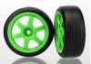 Traxxas Tires and wheels assembled glued (Volk RacingTE37 green wheels 1.9 Gymkhana slick tires) (2)