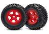 Traxxas Tires and wheels assembled glued (SCT red wheels SCT off-road racing tires) (1 each right left)