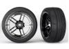 Traxxas Tires and wheels assembled glued (split-spoke black chrome wheels 1.9 Response tires) (extra wide rear) (2)