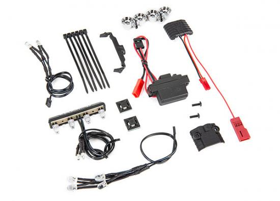 Traxxas LED light kit, 1:16 Summit (power supply, chrome lightbar, roof light harness (4 clear, 2 red), chassis harness (4 clear, 2 red), wire ties, mounts)
