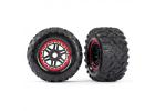 Traxxas Tires wheels assembled glued (black red beadlock style wheels MAXX MT tires foam inserts) (2) (17mm splined) (TSM rated) ** CLEARANCE **