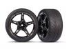 Traxxas Tyres and wheels, assembled, glued (split-spoke black chrome wheels,19 Response Tyres) (extra wide, rear) (2)