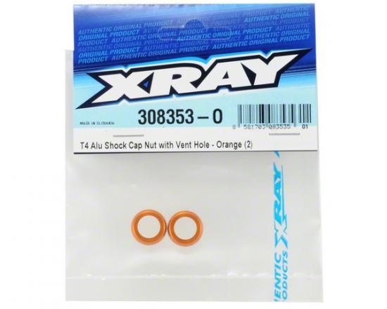 XRay T4 Aluminium Shock Cap-Nut With Vent Hole - Orange (2)