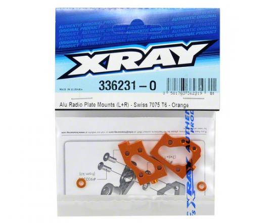 XRay Aluminium Radio Plate Mounts (L+R) - Swiss 7075 T6 - Orange