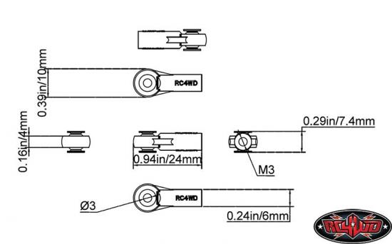 RC4WD M3 Medium Straight Plastic Rod Ends w/ Axial Width Metal Balls 20 RC4WD