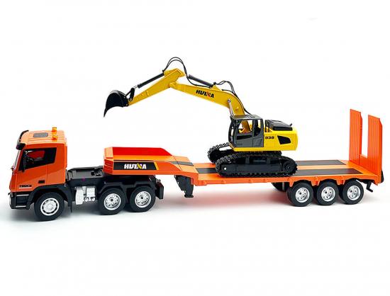 HuiNa 1:24 Platform Trailer And Excavator Set