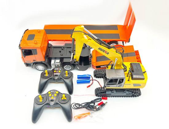 HuiNa 1:24 Platform Trailer And Excavator Set