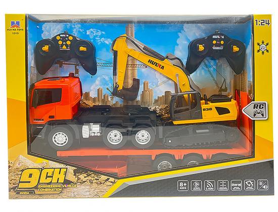 HuiNa 1:24 Platform Trailer And Excavator Set
