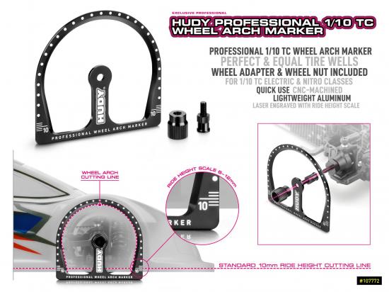 Hudy Professional 1:10 TC Wheel Arch Marker Wheel Adapter And Nut