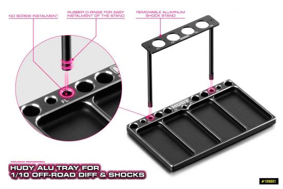 Hudy Alu Tray For 1:10 Off-Road Diff + Shocks