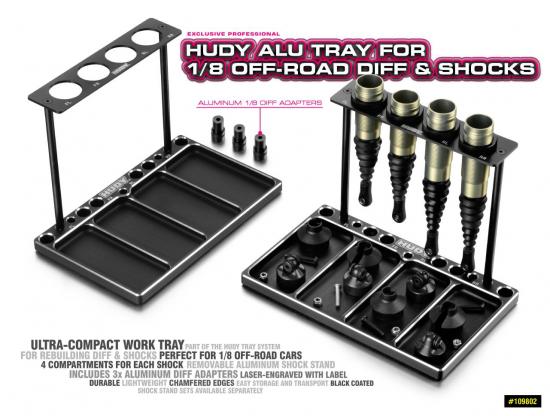 Hudy Aluminium Tray For 1:8 Off-Road Diff + Shocks