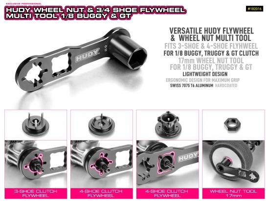 Hudy Wheel Nut And 3/4 Shoe Flywheel Multi-Tool 1:8 Buggy And GT