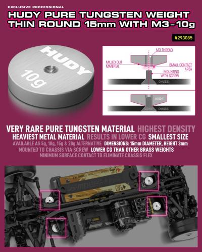 Hudy Pure Tungsten Weight Thin Round 15mm With M3 - 10G